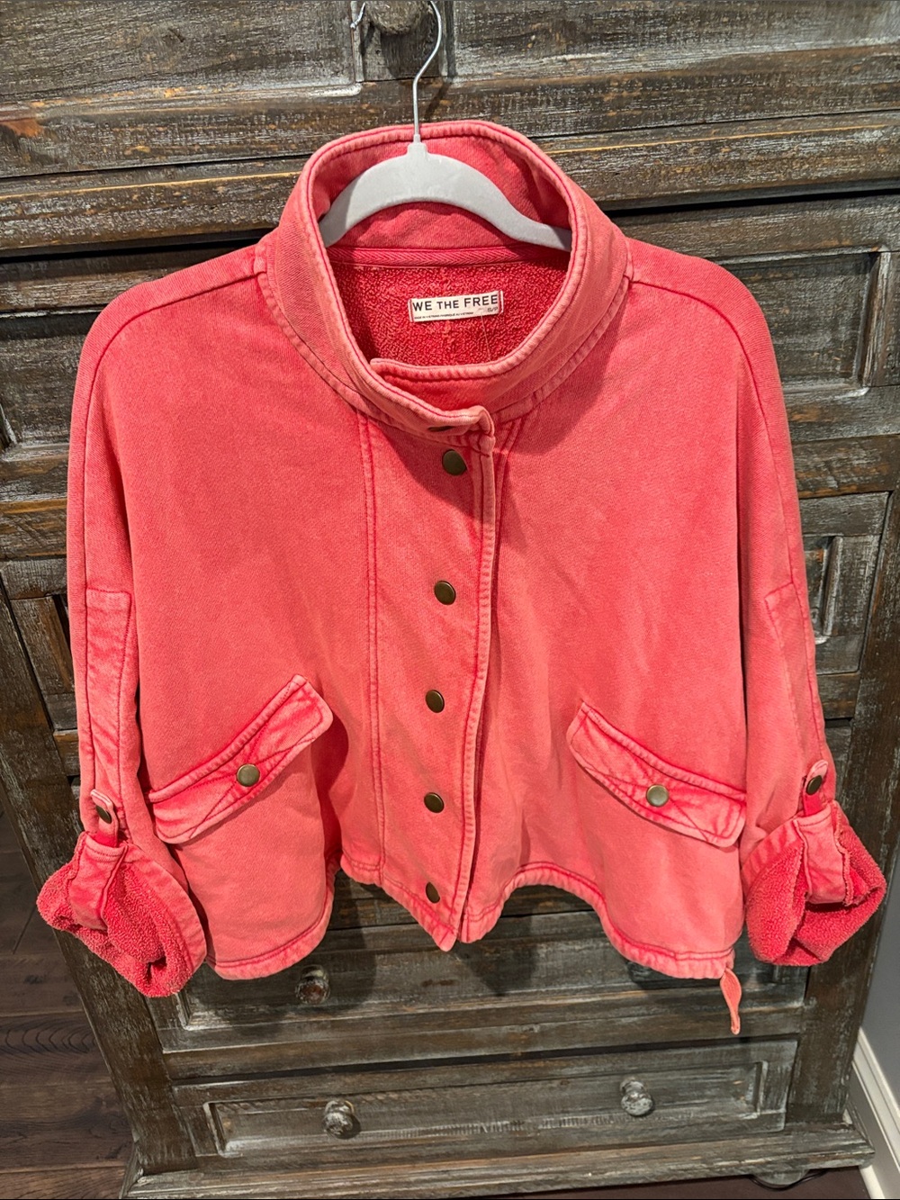 We The Free Coral-Pink Utility Jacket with Snap Buttons